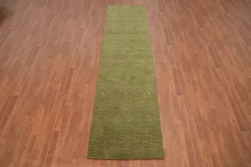 Green Wool Gabbeh Oriental Runner Rug 3x10