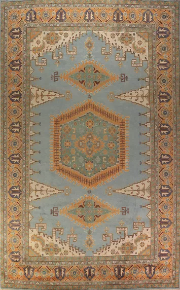 Light Blue Geometric Khotan Oriental Large Rug 12x18