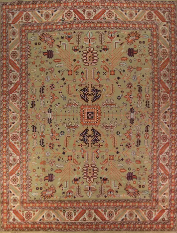 Light Green Wool Heriz Serapi Indian Large Rug 12x15