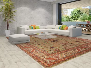 Light Green Wool Heriz Serapi Indian Large Rug 12x15