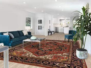 Exquisite Rust Red and Black Geometric Patterned Heriz Serapi Rug 9x12