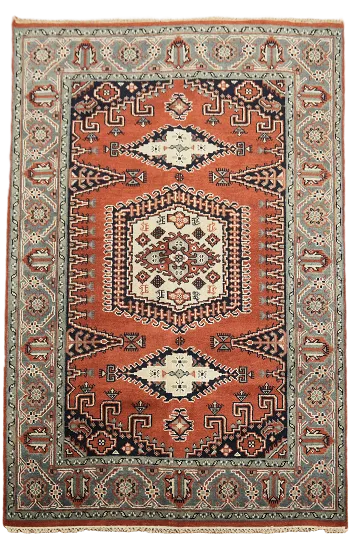 Geometric Tribal Hand-Knotted Oriental Area Rug 6'x9'