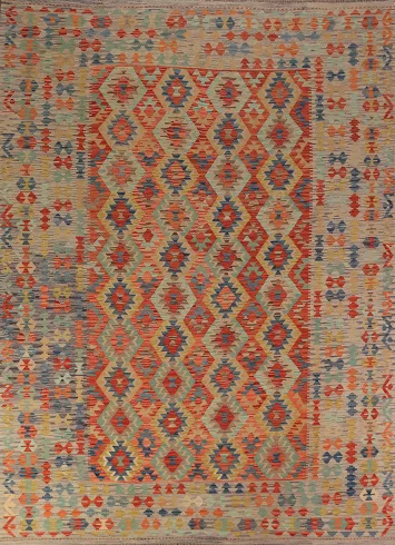 Geometric Kilim Reversible Wool Area Rug 8x11