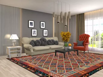 Geometric Trellis Kilim Wool Area Rug 9x11