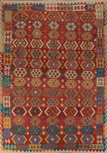 Geometric Kilim Reversible Wool Area Rug 8x11