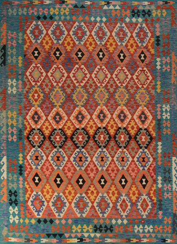Geometric Kilim Reversible Wool Area Rug 8x11