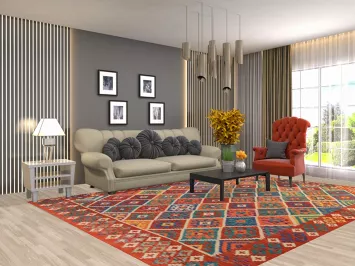 Geometric Kilim Reversible Wool Area Rug 8x11