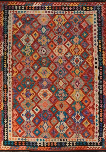Geometric Kilim Reversible Wool Area Rug 8x11
