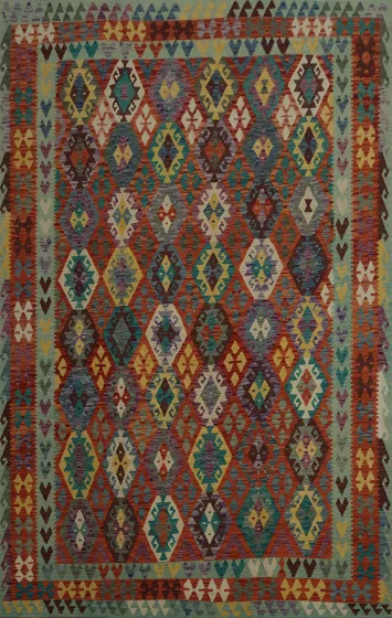 Intricate Geometric Gems Premium Wool Kilim Area Rug 8x11