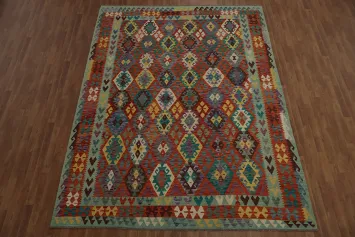 Intricate Geometric Gems Premium Wool Kilim Area Rug 8x11