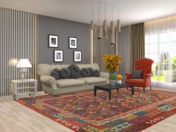 Flat Weave Geometric Kilim Wool Area Rug 9x11