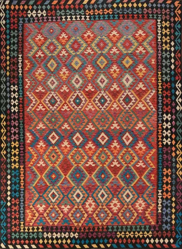 Flat Weave Geometric Kilim Wool Area Rug 8x11
