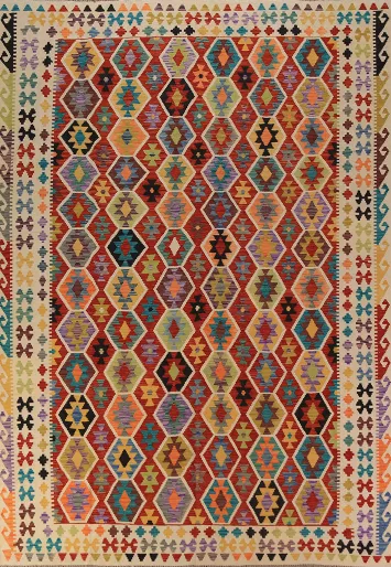 Geometric Kilim Reversible Wool Area Rug 8x11