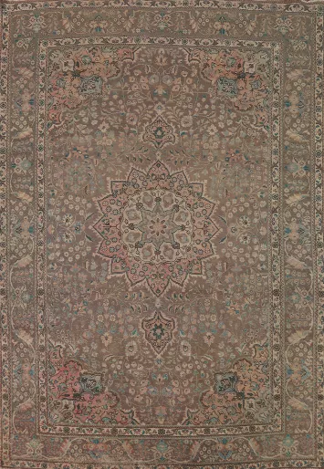 Brown Wool Medallion Tabriz Persian Area Rug 8x11