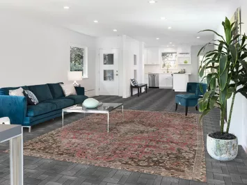 Distressed Wool Floral Mashad Persian Area Rug 7x10