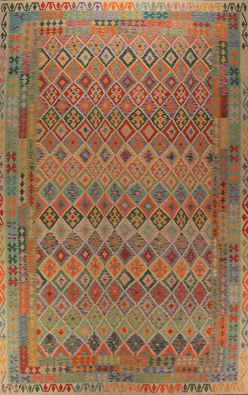 Handwoven Kilim Rug with Colorful Geometric Patterns 10x16