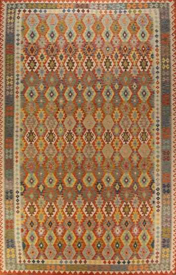 Flat Weave Wool Kilim Oriental Large Rug 10x16