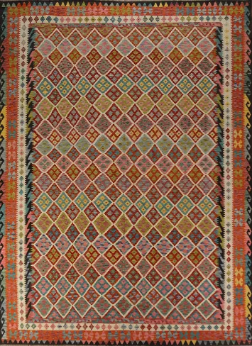 Trellis Wool Geometric Kilim Oriental Area Rug 10x13