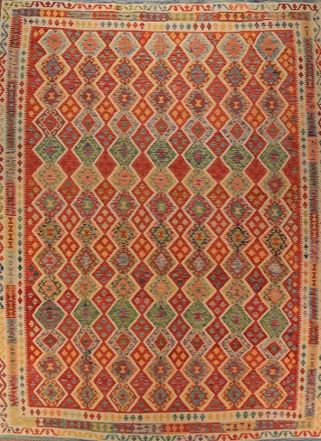 All-Over Geometric Kilim Oriental Area Rug 10x13