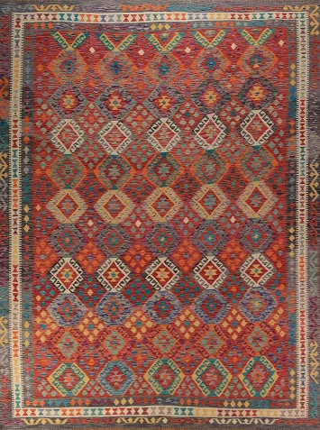 Reversible Wool Kilim Oriental Area Rug 10x13
