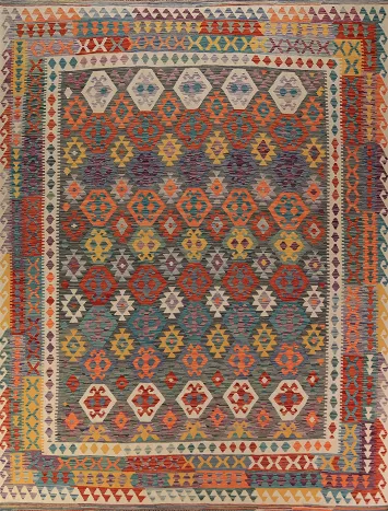 Reversible Wool Kilim Oriental Area Rug 10x13