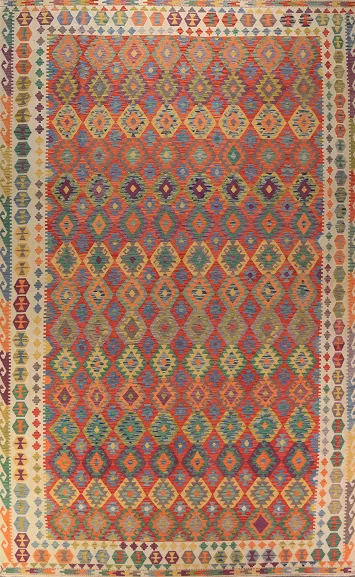 Flat Weave Wool Kilim Oriental Large Rug 10x17