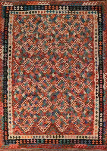 Orange Geometric Kilim Oriental Area Rug 8x11