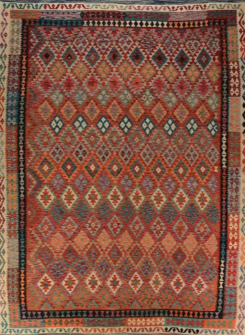 Reversible Wool Kilim Oriental Area Rug 10x13