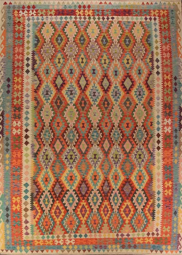 Flat Weave Wool Kilim Oriental Area Rug 10x13