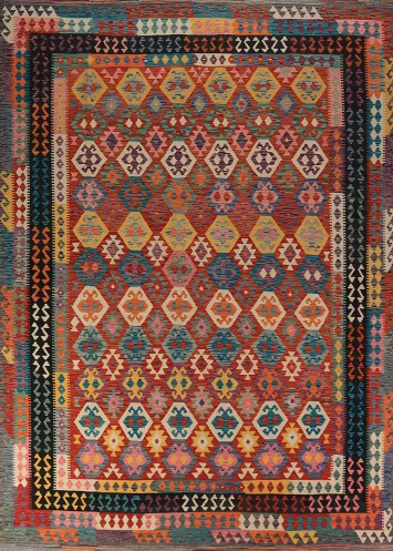 All-Over Wool Geometric Kilim Oriental Area Rug 10x13