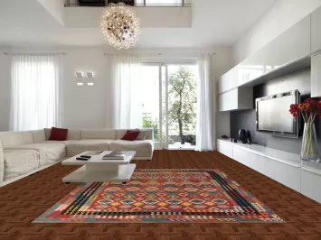 All-Over Wool Geometric Kilim Oriental Area Rug 10x13