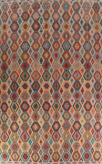 Geometric Wool Kilim Oriental Large Rug 10x16