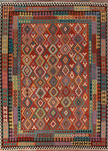 Flat Weave Wool Kilim Oriental Area Rug 10x13