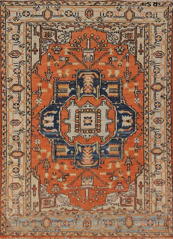 Vegetable Dye Wool Medallion Heriz Serapi Oriental Accent Rug 3x5