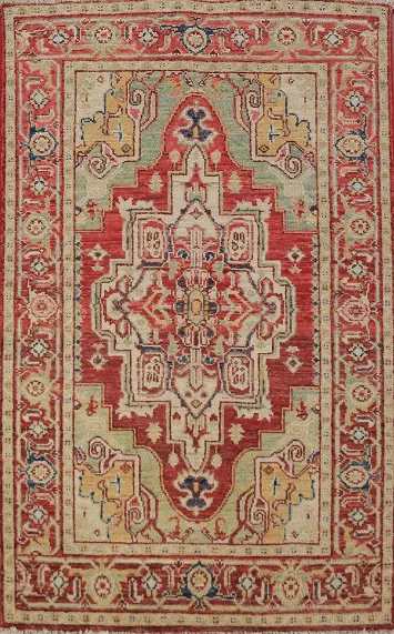 Geometric Wool Heriz Serapi Vegetable Dye Accent Rug 3x5