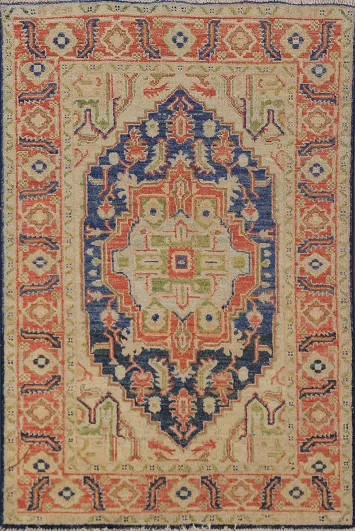 Wool Medallion Heriz Serapi Vegetable Dye Accent Rug 3x5