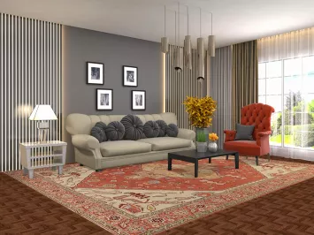 Vegetable Dye Orange Heriz Serapi Oriental Area Rug 9x12