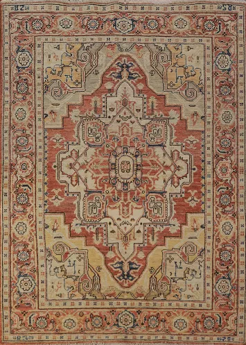 Geometric Wool Heriz Serapi Vegetable Dye Rug 5x7