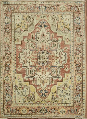 Geometric Wool Heriz Serapi Vegetable Dye Rug 5x7