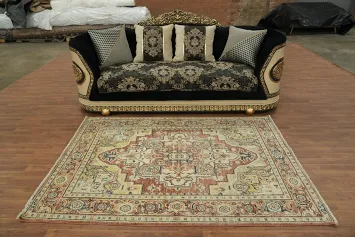 Geometric Wool Heriz Serapi Vegetable Dye Rug 5x7