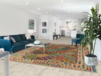 Geometric Wool Trellis Kilim Oriental Area Rug 9x11