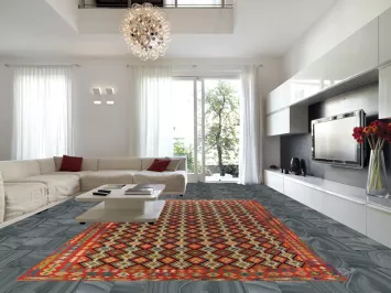 All-Over Geometric Wool Kilim Oriental Large Rug 10x16