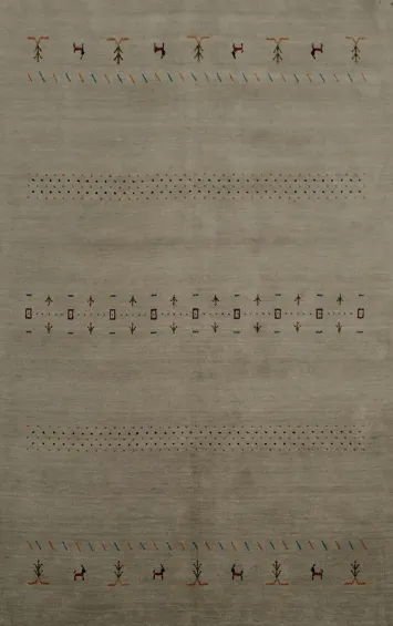 Neutral Gabbeh Area Rug 6x8 with Stylish Decorative Elements