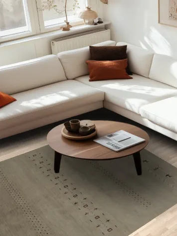 Neutral Gabbeh Area Rug 6x8 with Stylish Decorative Elements