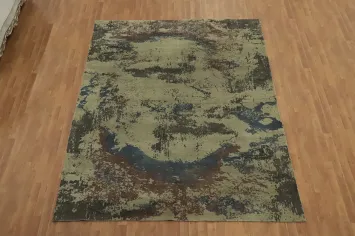 Handmade Green Abstract Indian Area Rug 8x10