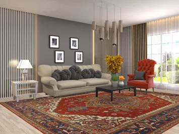 Orange Wool Medallion Heriz Serapi Indian Area Rug 9x12