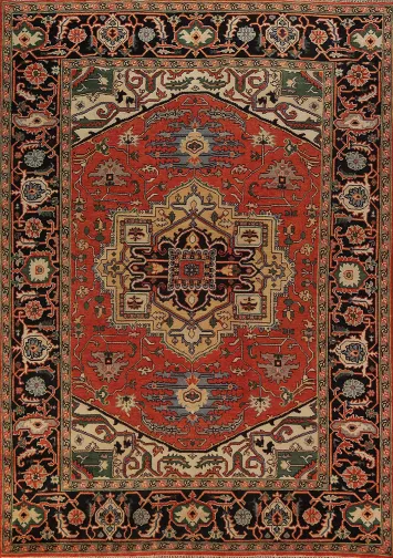 Geometric Wool Heriz Serapi Indian Area Rug 9x12