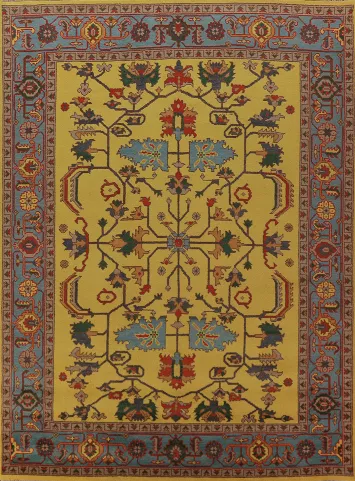 Handmade Wool Yellow Oushak Indian Area Rug 9x12