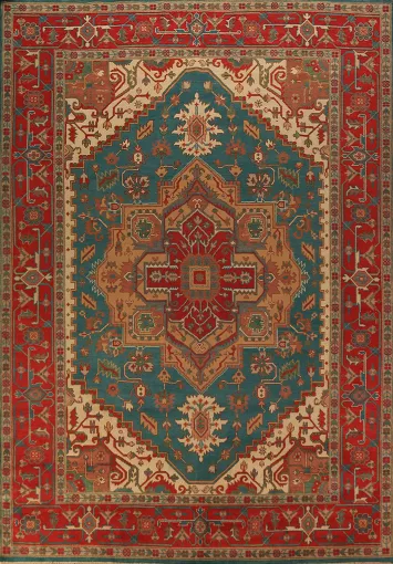 Green Medallion Wool Oushak Indian Large Rug 10x14