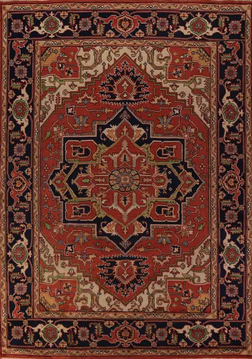Orange Medallion Wool Heriz Serapi Indian Area Rug 9x12